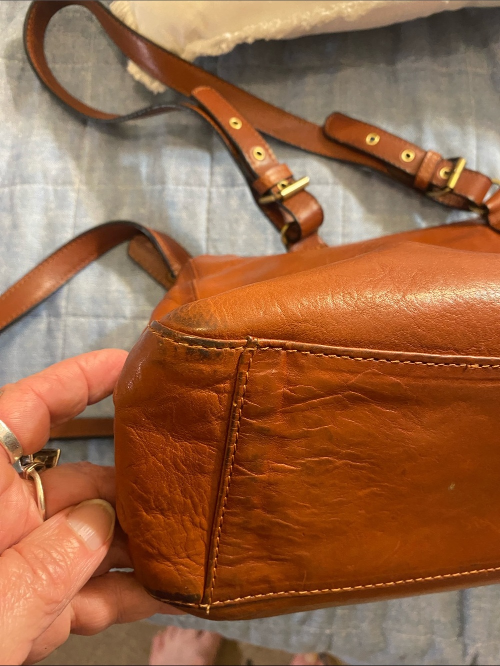 Vintage Umi Leather Shoulder Tote Bag in Cognac Brown - Classic Women's Handbag - Picture 8 of 11
